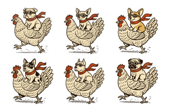 Dogs Pets Riding Chicken Illustration Review